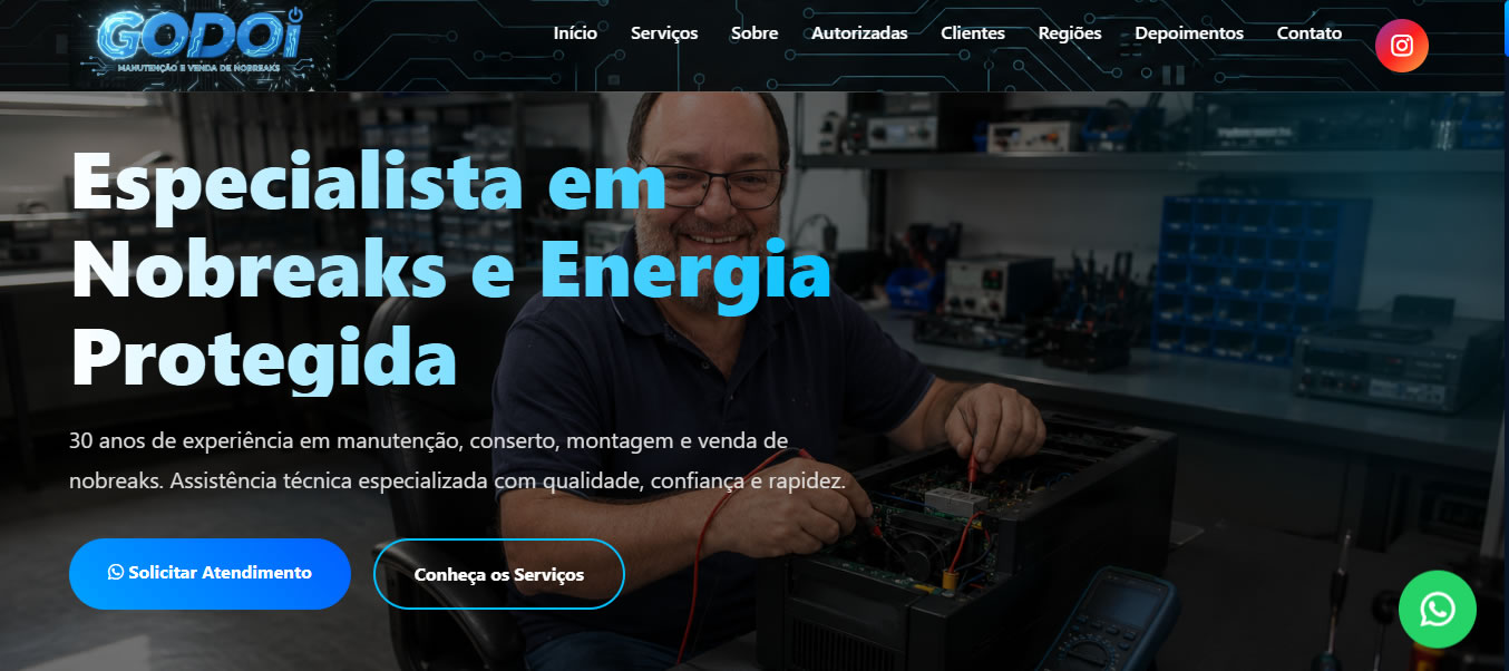 Print completo da home de Godoi Nobreaks